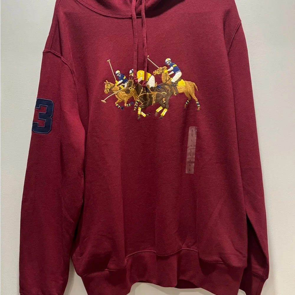 NWT Polo Ralph‎ Lauren Men's Medium Triple -Pony Fleece Hoodie. Color Red. $188